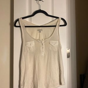 American Eagle Cream/White Feather Light Buttoned Tank Top (small)